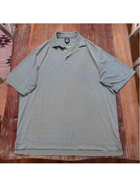 FootJoy ProDry Men's XL Striped Golf Polo Shirt Blue Yellow Stretch Athletic